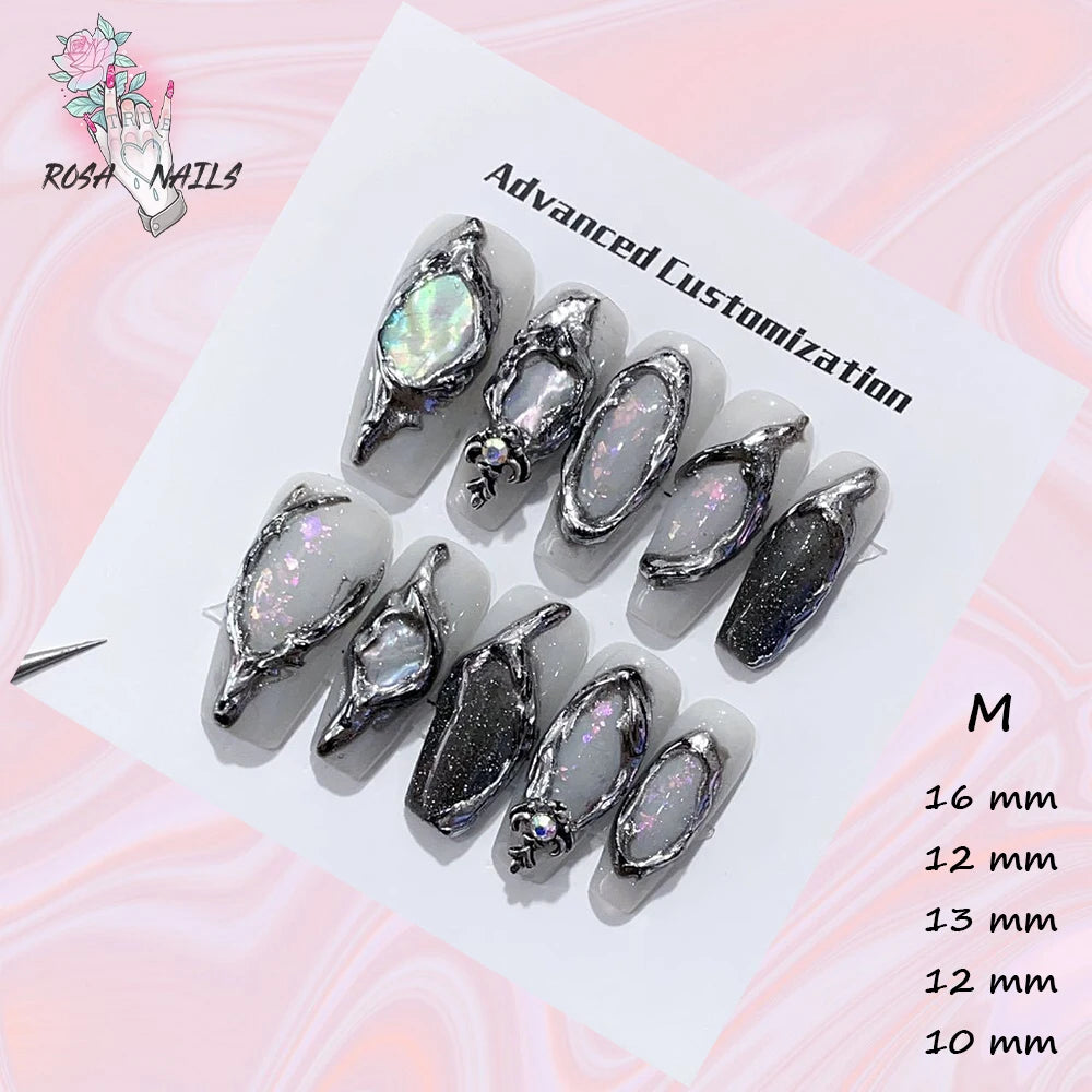 Punk Dragon Charms Press on Nail Artificial Long False Nails XS Black Dragons Goth Presson Tips Butterfly Fake Nail y2k Pressons