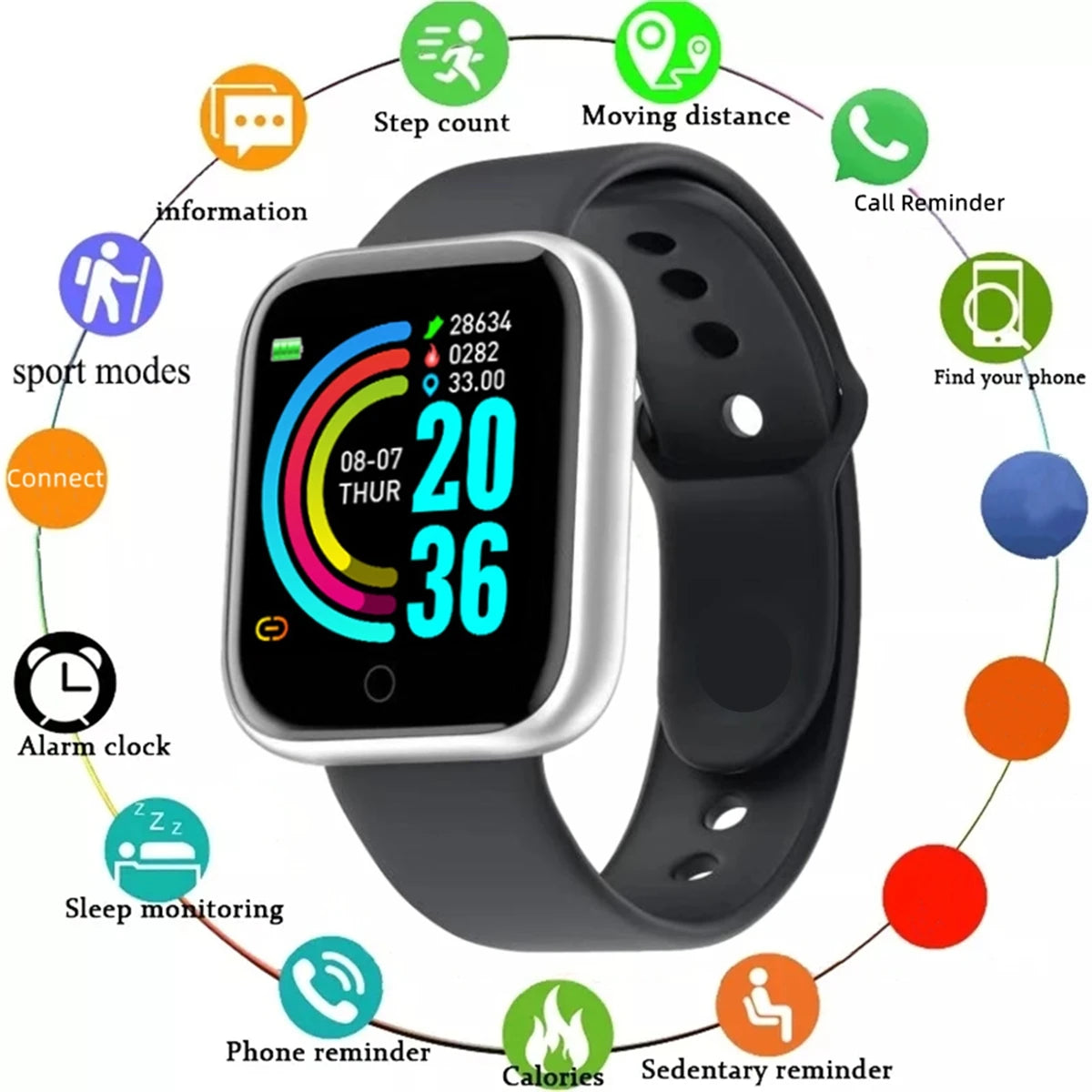 Smartwatch Men Women Wristwatches Smart Watch Message Fitness Monitor Bracelet Birthday Gift Electronic Clock For Android iOS