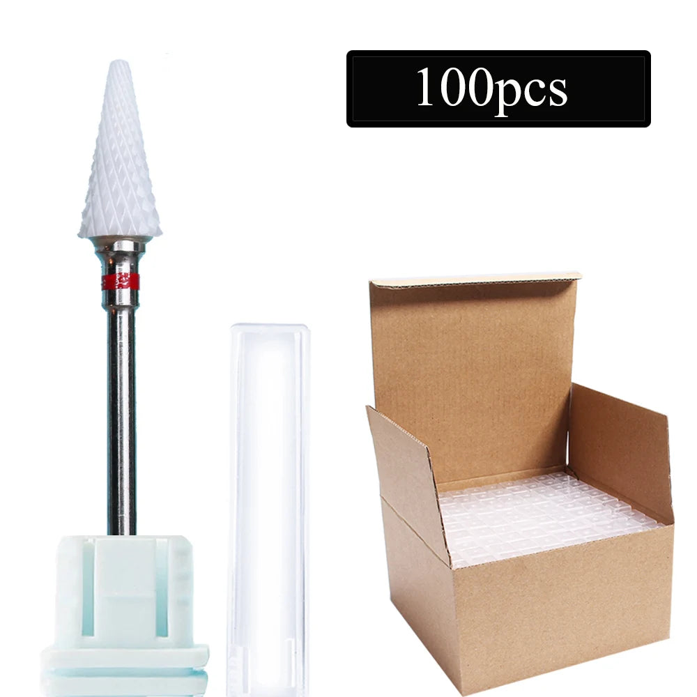 100pc/Set Nail Drill Bit Rotary Ceramic Bits Electric Manicure Milling Cutter For Machine Cuticle Remove Burr Nail Tool