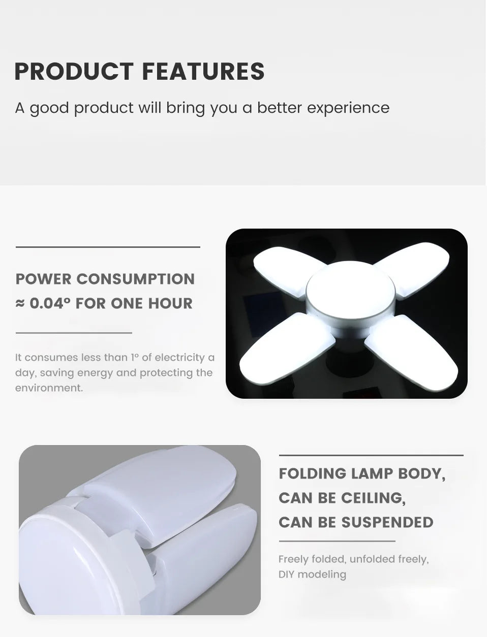 E27 Fan Shape Foldable 28W LED Bulb AC220V/110V Deformation for Home Ceiling Lights Warehouse and Garage White Light 6500K Bulb
