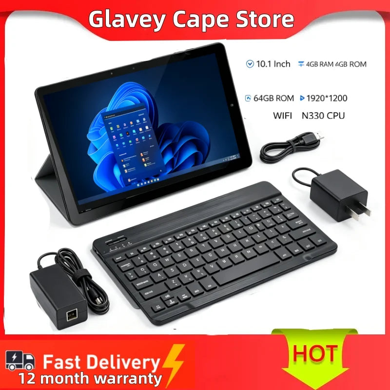 10.1" Windows 11 Tablet PC Tab G6 Pro AR40 N3350-4GB RAM, 64GB ROM SSD Storage Quad-Core USB 3.0 Type-C WIFI 1920*1200