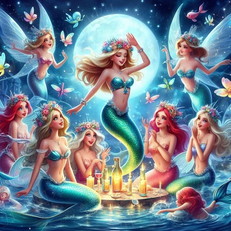 100% Fairy Dust Diamond Painting Mermaid Picture Square Mosaic Embroidery Cartoon Wall Art Diamond Art Full Crystal Home Decor