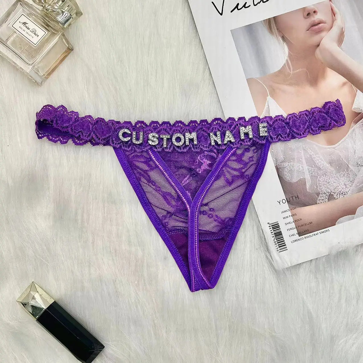 Custom Thong with Name Customized Pantie Rhinestone Letter Sexy Personalized Lingerie Gift T-back G-String Bikini Jewelry
