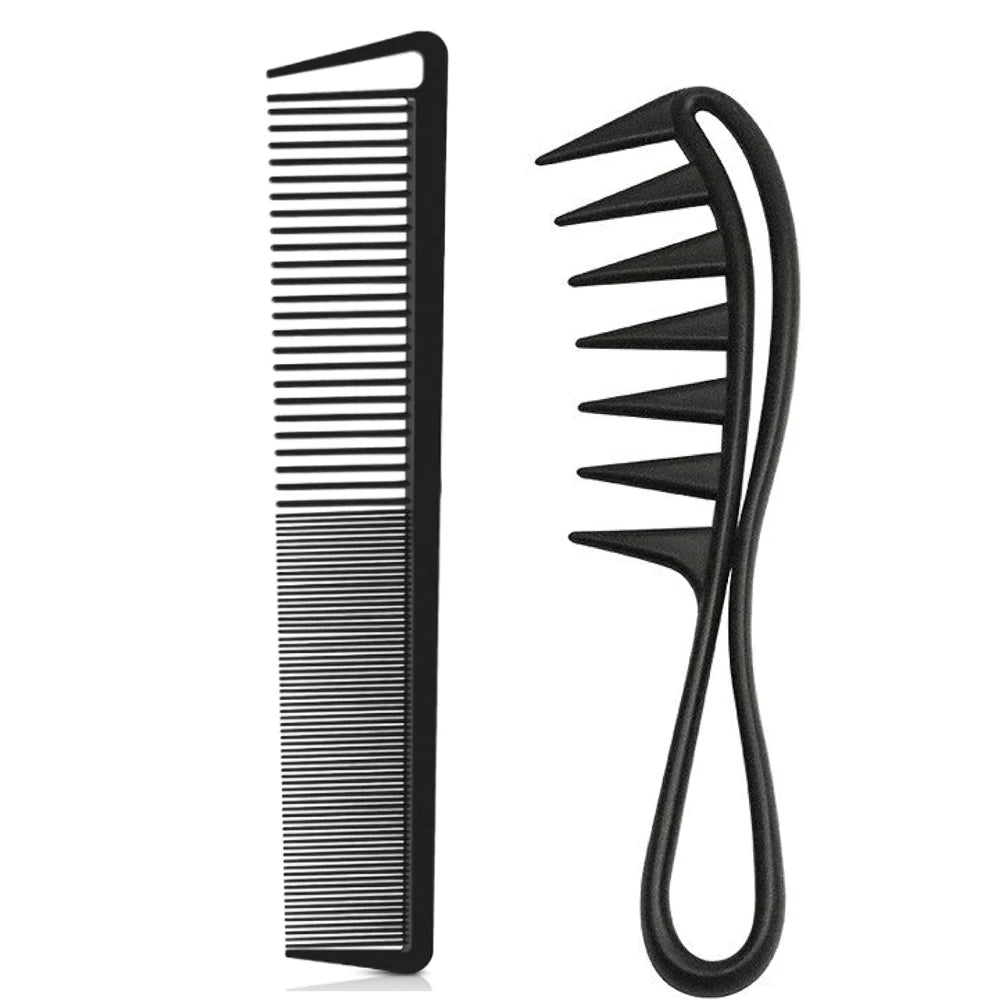 2 Pcs Professional Comb Set, Large Tooth Curl Comb Shark Teeth Hair Hairstyle Tool for Curly Wet Wavy Thick Hair Wigs Barber