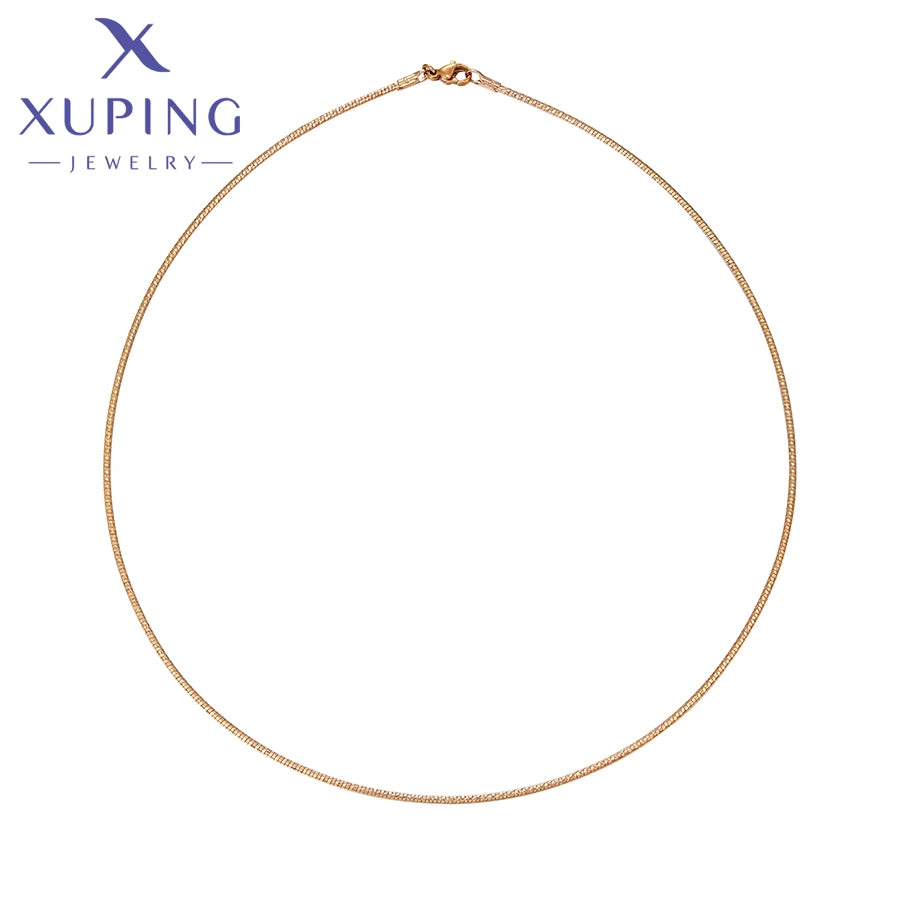 Xuping Jewelry Trendy Style Simple Charm Choker Chain Gold Color Necklace for Women Ladies 45cm Jewellery Gift X000787317