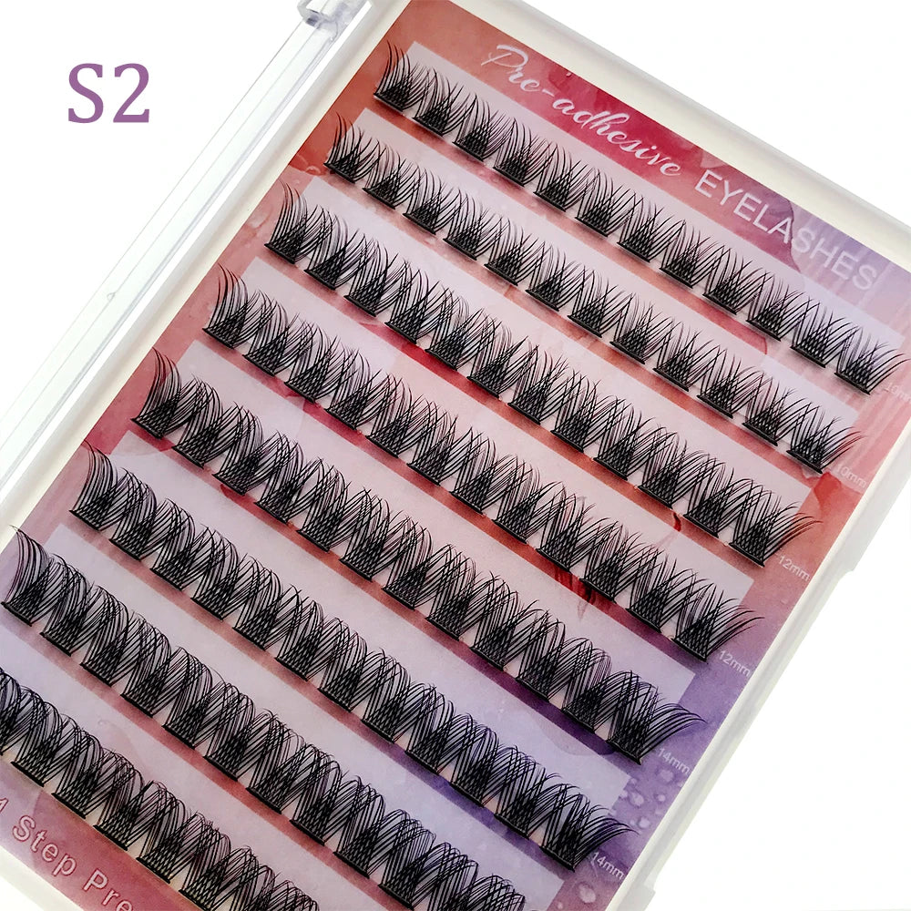 HOLLYLASH 96 Clusters DIY Self Adhesive Cluster Lashes Russian Volume False Eyelashes C Curl Natural Soft Individual Eyelashes