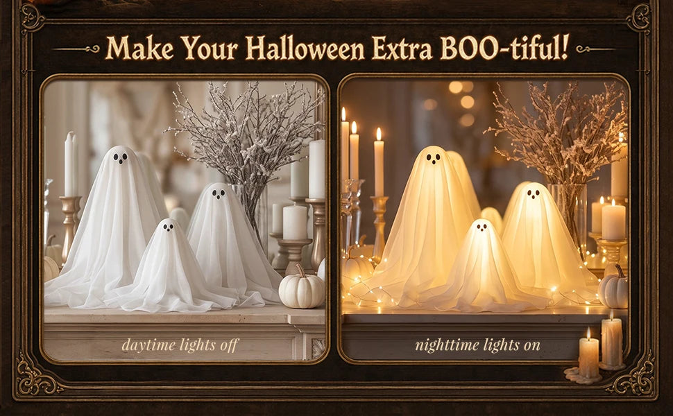 1/2/3Sets Halloween Decorations Lighted Ghost DIY Kit Spooky Lamp Warm White Table Centerpiece for Indoor Halloween Party