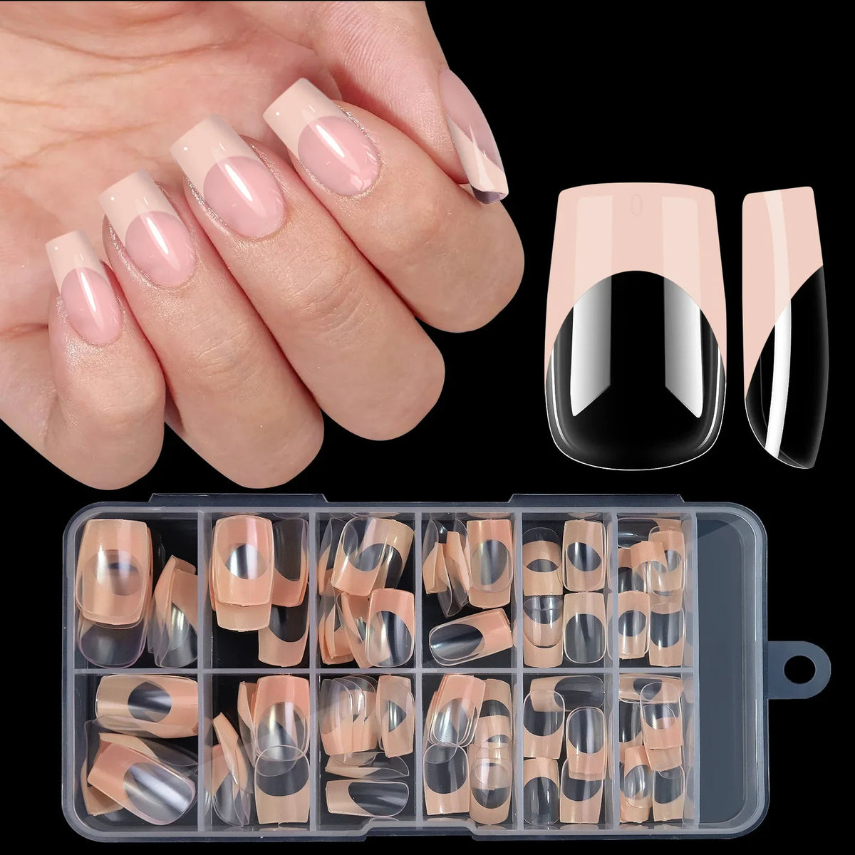 120pcs/Boxed Acrylic French False Nails Multicolor Square Almond Nail Tips Full Cover Removable Mixed Size Press On Nails
