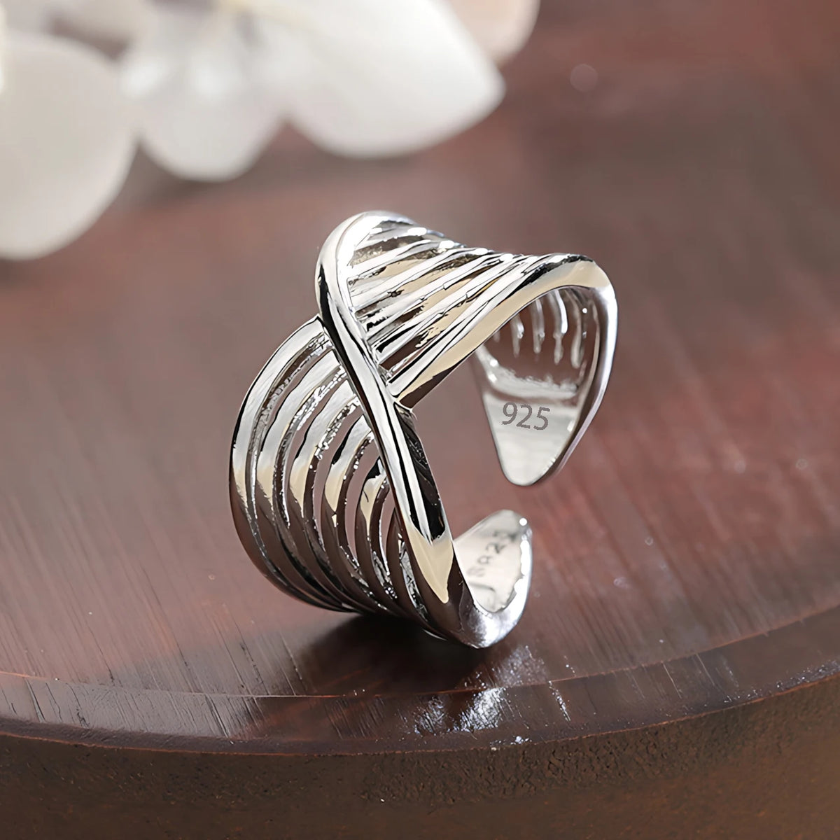 925 Sterling Silver Flower Geometry Ring For Women Girl Hollow Out Zircon Grace Wide Jewelry Gift Dropshipping