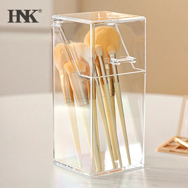 1PCS Fashion Desktop Makeup Brush Bucket Cup Holder With Lid Dust-proof Makeup Lipstick Cosmetic Box Organizer Tube Transparent
