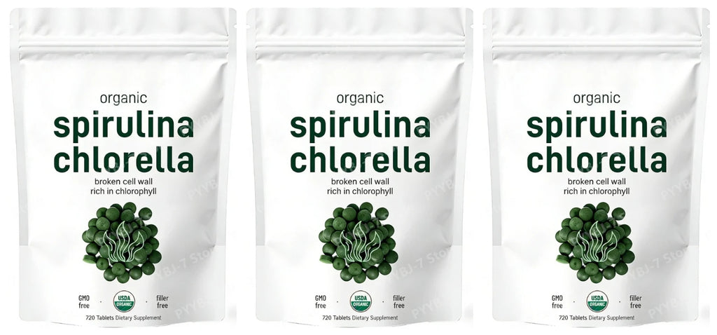 Spirulina Chlorella Tablets Organic Superfood 720 Count Vegan Plant Based Green Algae Nutritional Supplement Chlorophyll Source