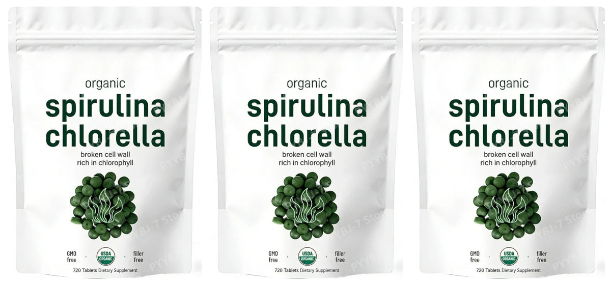 Spirulina Chlorella Tablets Organic Superfood 720 Count Vegan Plant Based Green Algae Nutritional Supplement Chlorophyll Source