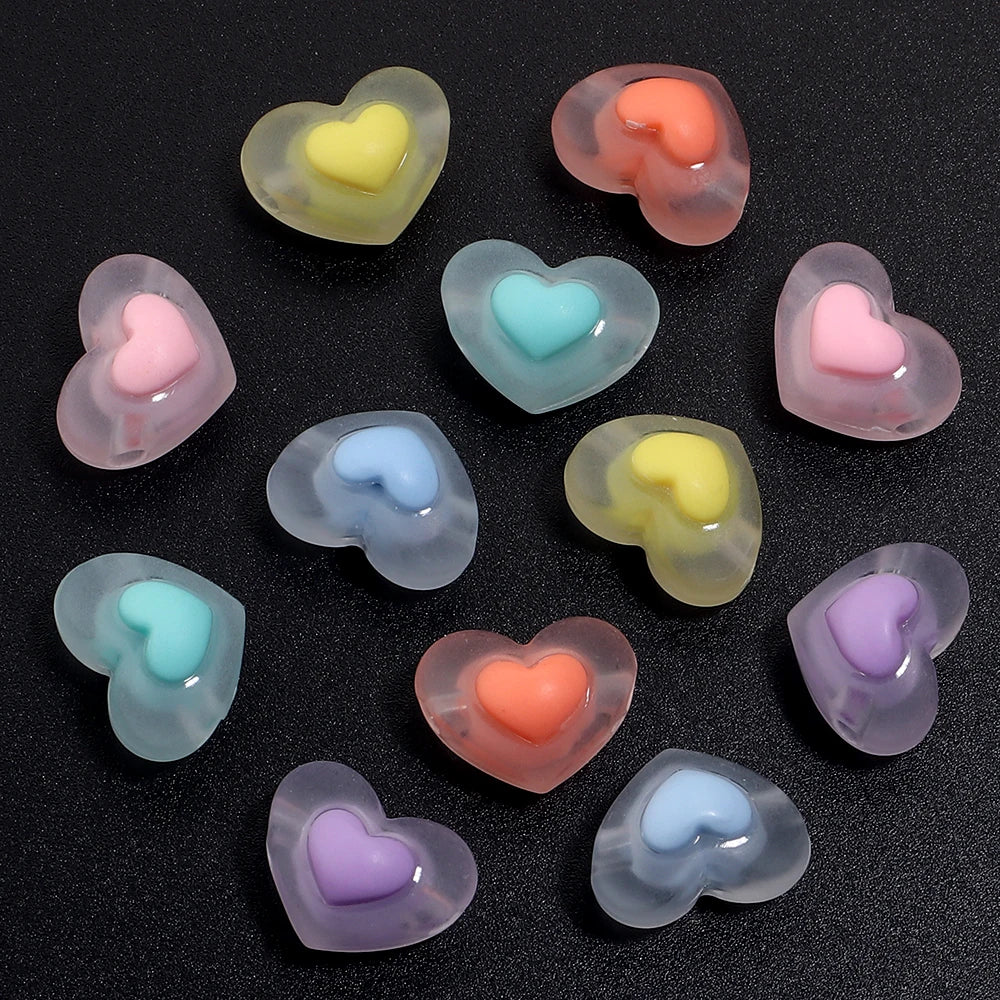 50pcs 17x10mm Heart Acrylic Beads Transparent Mixed Color Spacer Beads Handmade Clipbook Bracelets Earrings Jewelry