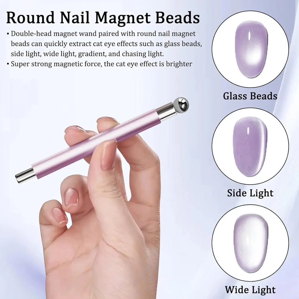 Pro Cat Eye Nail Magnet Kit — Dual-Tip Wand, Round Beads & Y/Rabbit Stencil. DIY Multi-Style Cat Eye Nails Made Easy.