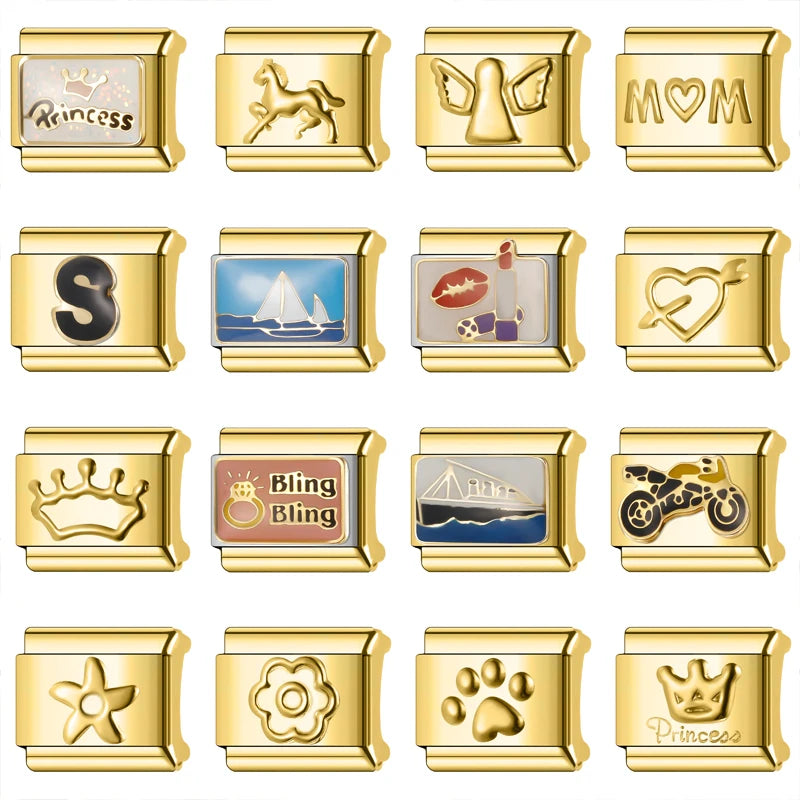 Trusta 2024 Fashion Shiny Golden Colour Charm Italian Links 9mm Bracelet Stainless Steel for Women DIY Jewelry Wholesale N009