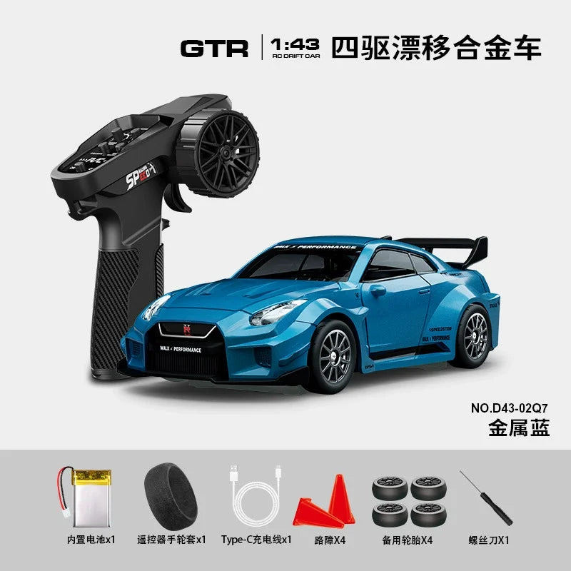 1:43 Scale RC 4WD Drift Alloy Car with Gyro Remote Control Toy for Boys Children's Christmas And Halloween Gifts