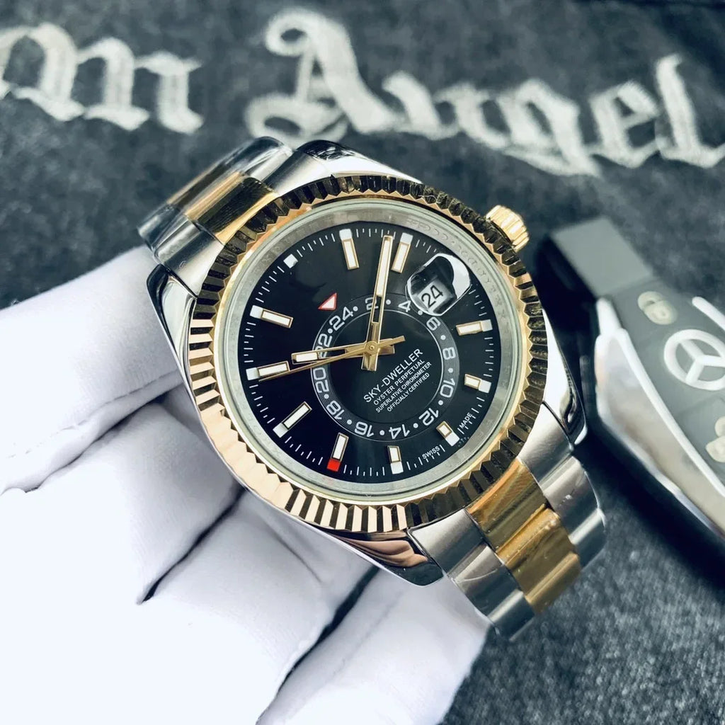 Automatic Men Watch Mechanical Self Wind Stainless Steel Strap Rose Gold Silver Blue Date Luxury Sky 40mm