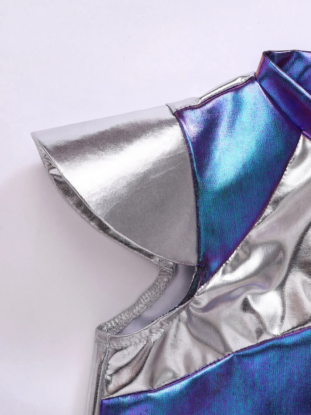 Toddler Boys Girls Shiny Alien Dress-up Costume Jumpsuit Cap Sleeve Zipper Metallic Romper for Photography Halloween Theme Party
