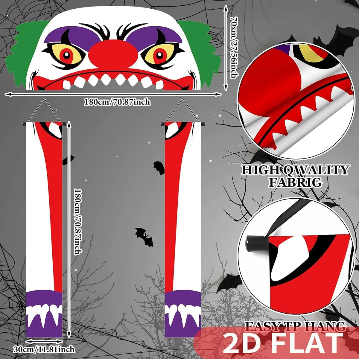 1set Halloween Clown Banner, Background Clown Door Decoration Halloween Horrible Banner Decor for Wall Window Party Supplies