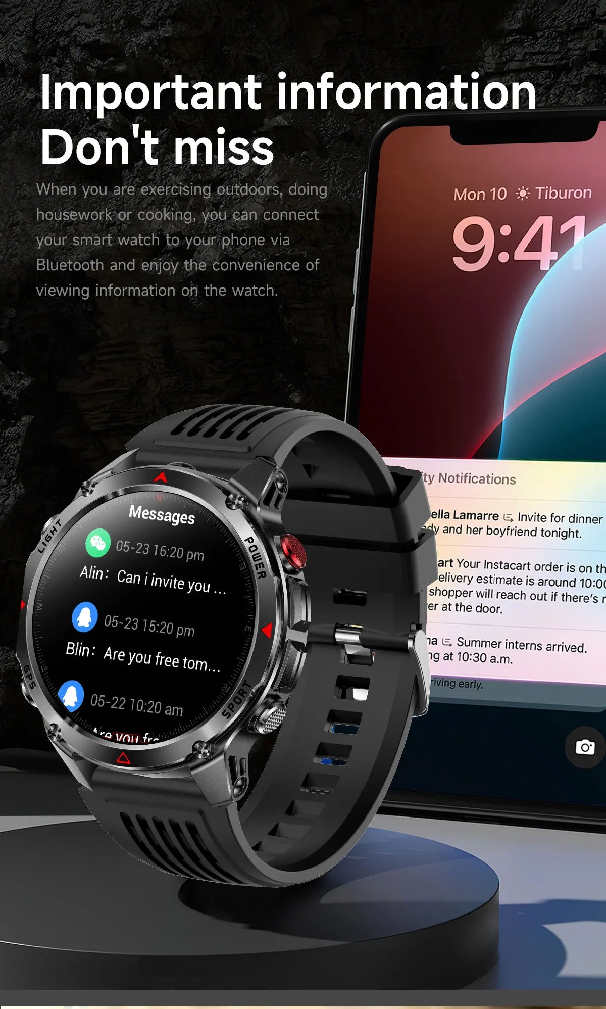 2025 New Military Bluetooth Call Smart Watch Built-in GPS Compass Barometric Altimeter 3ATM Waterproof Sports Smartwatches Men