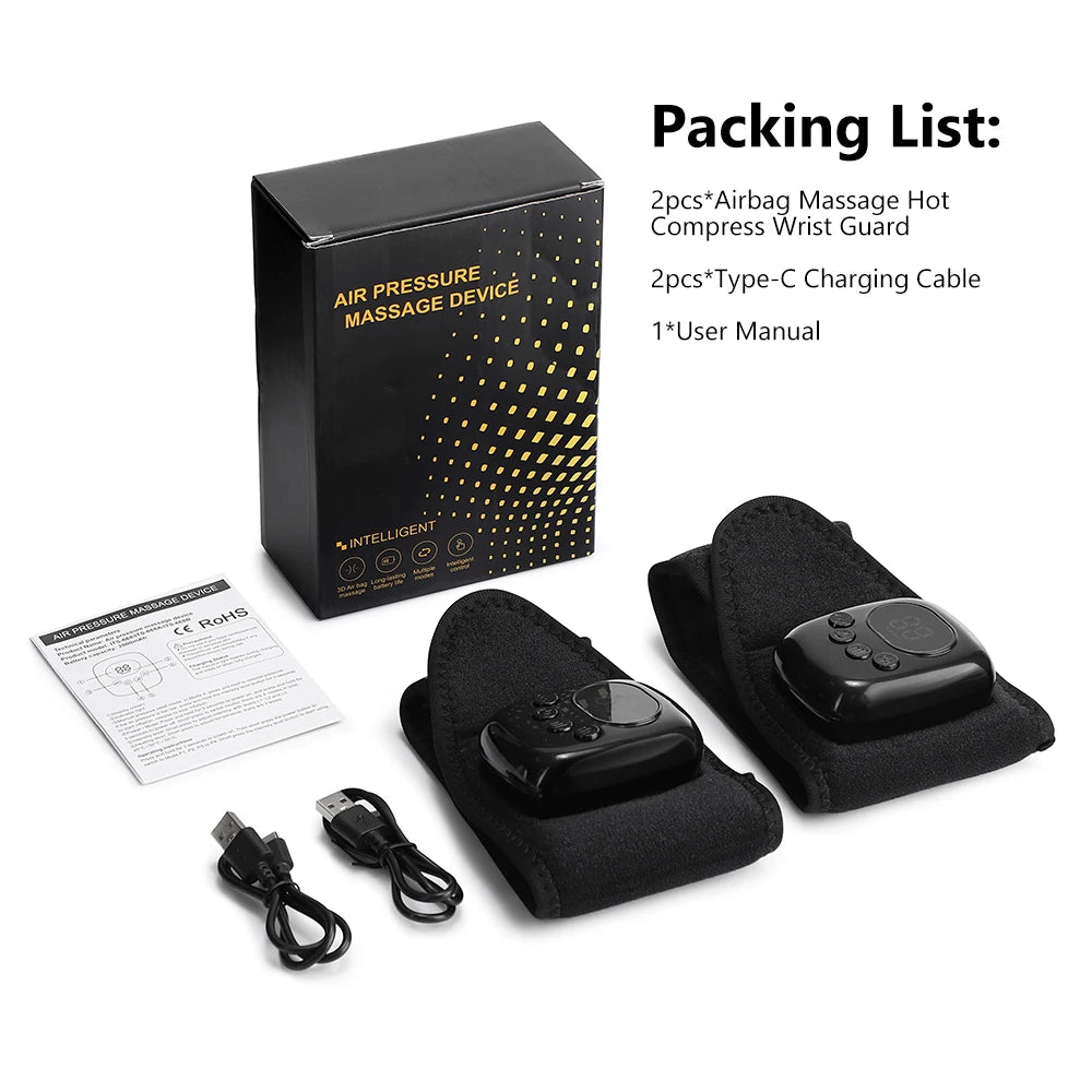 Cordless Wrist Massager, Heated Hand Massager with Air Compression, 4 Modes, 4 Intensities & 3 Heat Settings for Typing & Office