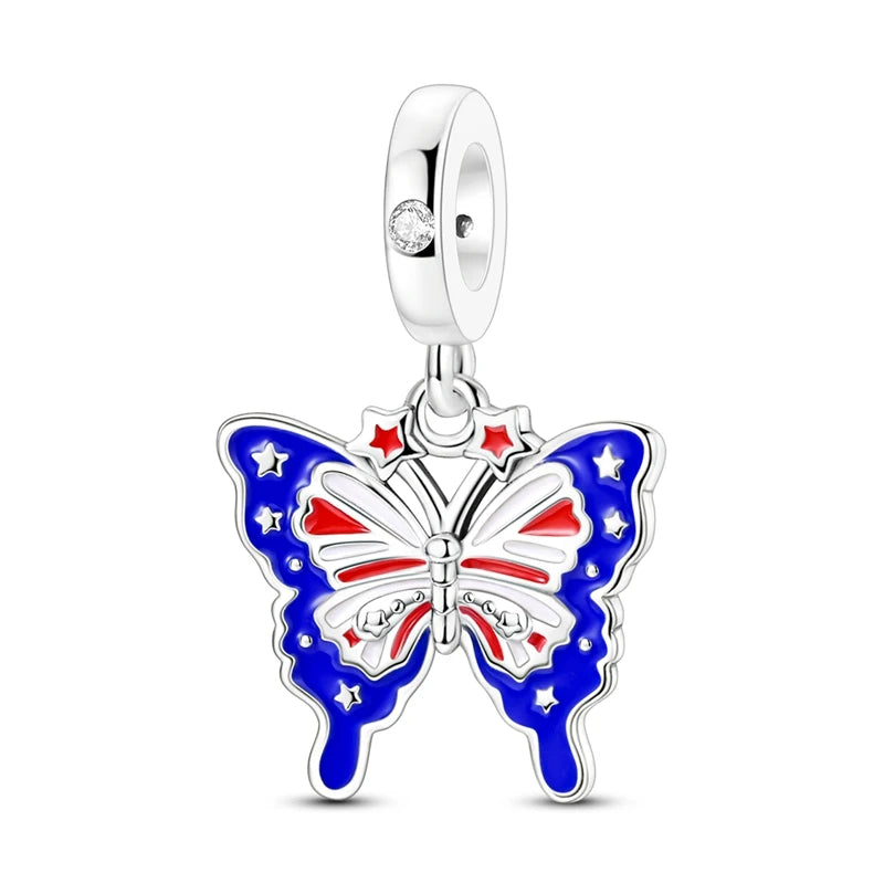 Original 925 Sterling Silver Charms Bead American Flag Independence Day Pendant Fit Original Bracelet For Women DIY Jewelry Gift