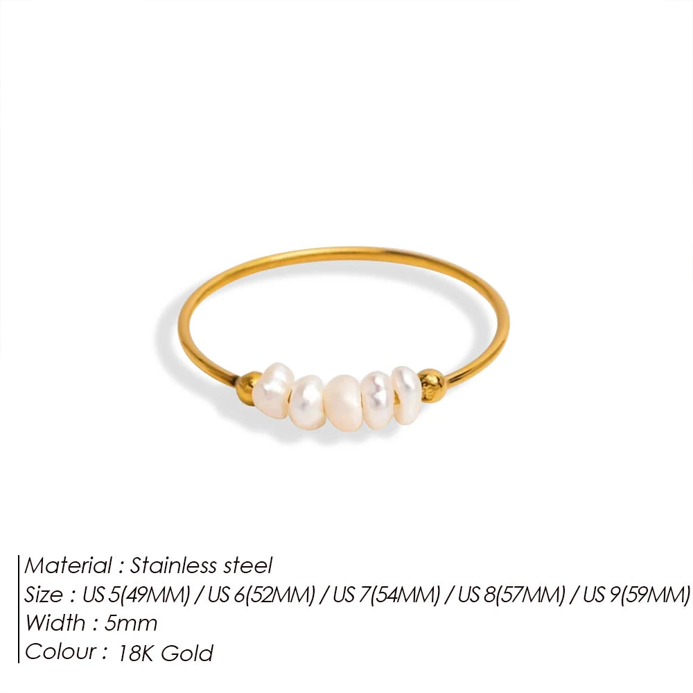 EMANCO Fashion Freshwater Pearls High Quality Stainless Steel Gold-Plated Round Rings Holiday Jewelry Gifts Wholesale