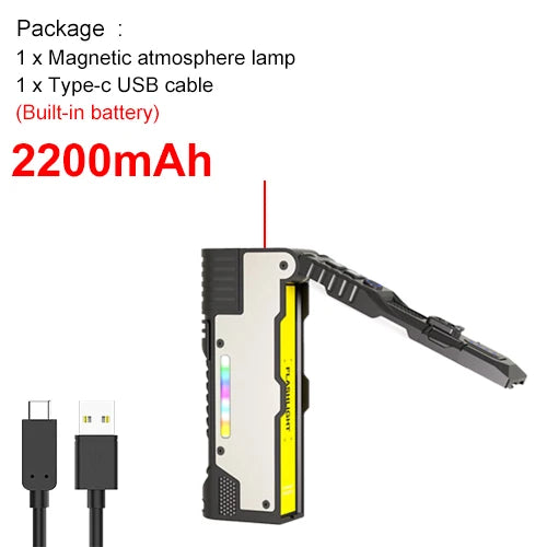 Asafee M20 Multi-functional Foldable Magnet Flashlight 3 Lighting Modes  Rechargeable Torch RGB Atmosphere LED  Work Flashlight