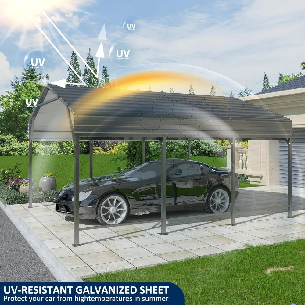 10×15 FT Heavy Duty Galvanized Metal Carport with Reinforced Base, Outdoor Car Shelter for Vehicles, Boats & Trucks, Customized