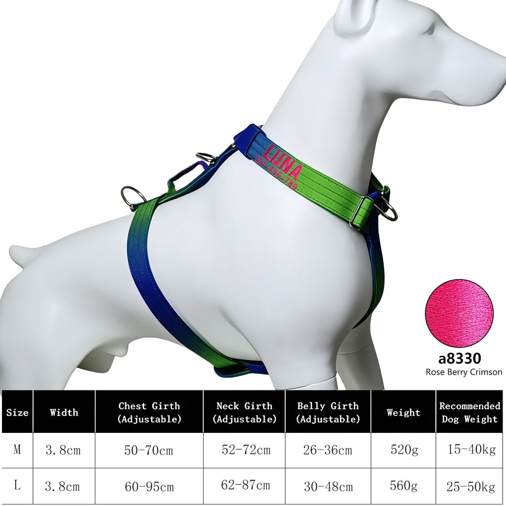 No Pull Reflective Dog Harness, Adjustable Chest Vest for Small Medium Large Dogs, Custom Embroidered Name & Phone