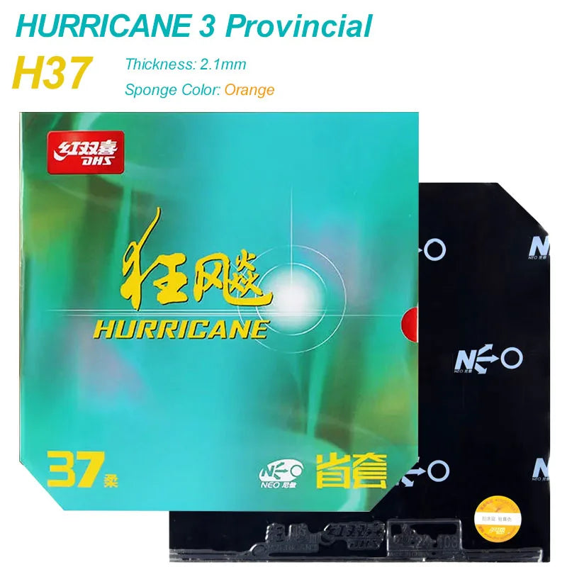 DHS Hurricane 3 H37 Table Tennis Rubber Provincial National Ping Pong Rubber Blue/Orange Sponge Professional for Backhand Loop