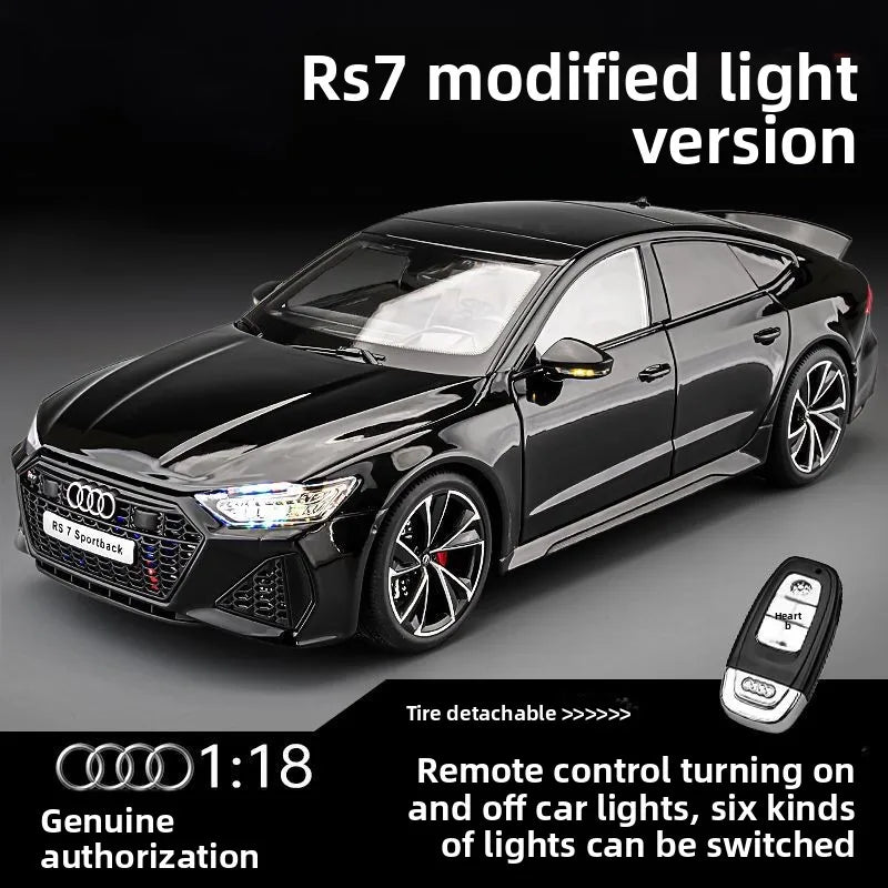 1:18 RS7 Sportback Black Warrior Supercar Diecast Alloy Model Car Remote Control Sound & Light Collect Hobby Model Ornament Gift