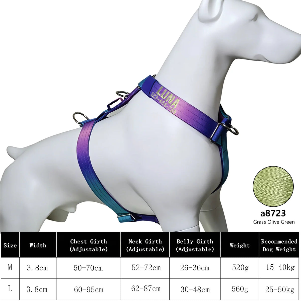 No Pull Reflective Dog Harness, Adjustable Chest Vest for Small Medium Large Dogs, Custom Embroidered Name & Phone