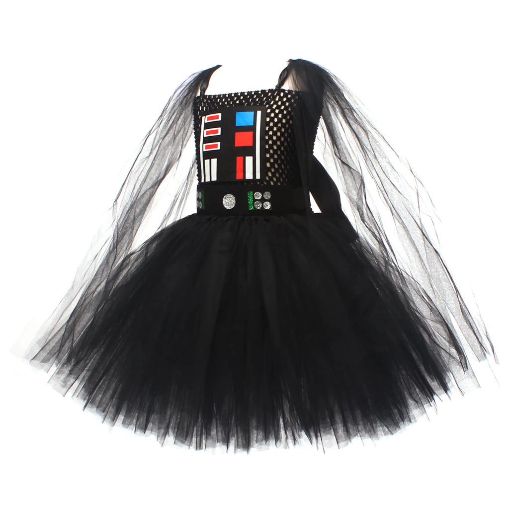 Girls Dark Star Villain Tutu Costume Dress Children Halloween Vader Outfit Kids Fancy Carnival Party Dress up Cosplay Clothes