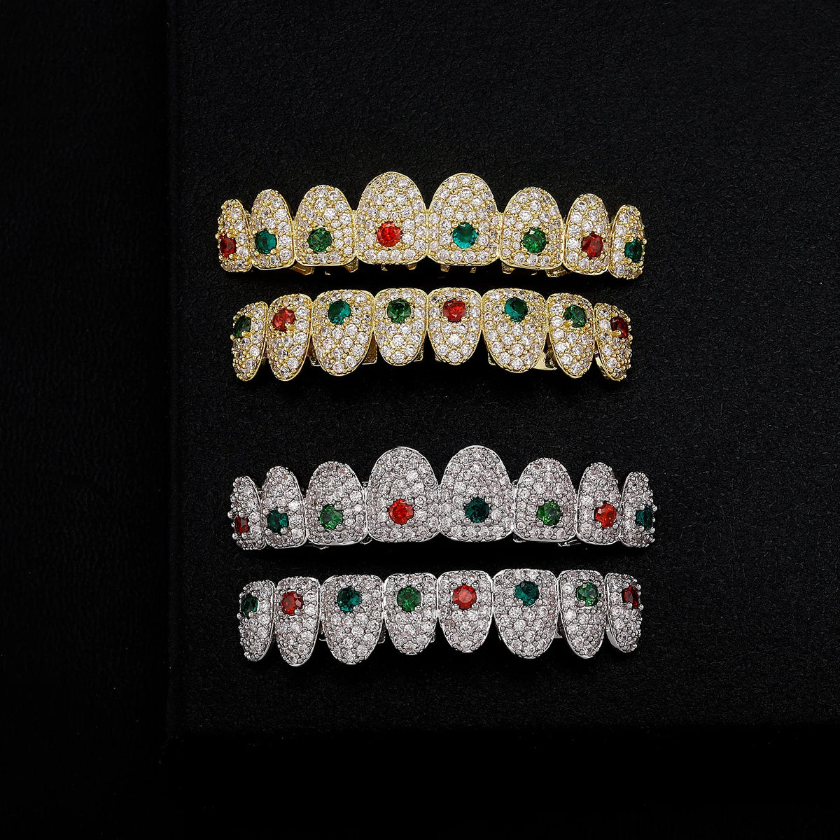JINAOHip Hop Full Iced Out Colorful CZ stone Rainbow Grillz 8 Teeth Men Women Top&Bottom Grill Punk Rapper Halloween Christmas