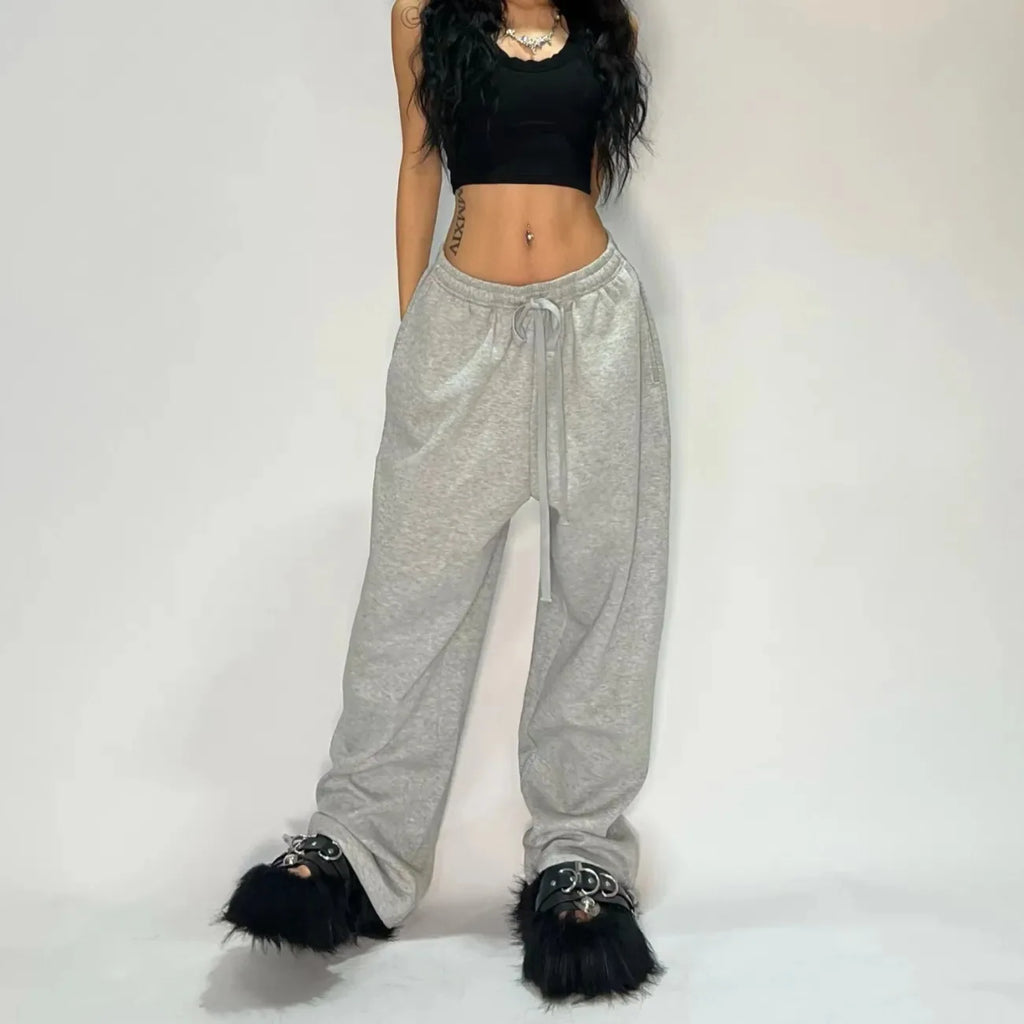 Retro Y2K Baggy Pants Fashion Women Pocket Elastic Waist Oversized Vintage Wide Leg Pant Casual Streetwear Sweatpant Trousers