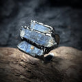 Natural Blue Crystal Ring Adjustable Open Design Vintage Rough Metal Setting Unique Flash Stone Jewelry for Boho Gothic Style