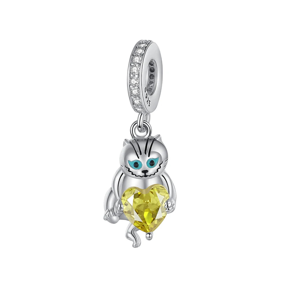 Exquisite 925 Sterling Silver Cute Dinosaur Turtle and Rabbit Couple Heart Charm Fit DIY Bracelet Necklace Casual Matching Gifts