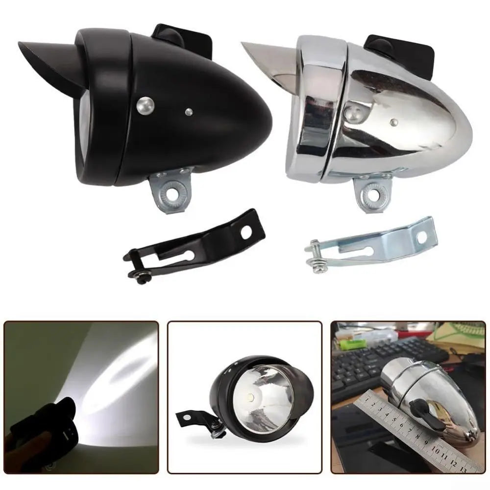 Retro Chrome Steel Bicycle Light Metal Case Easy Installation Bike Headlight Battery Powered Bike LED Lamp Bicycle Accessories