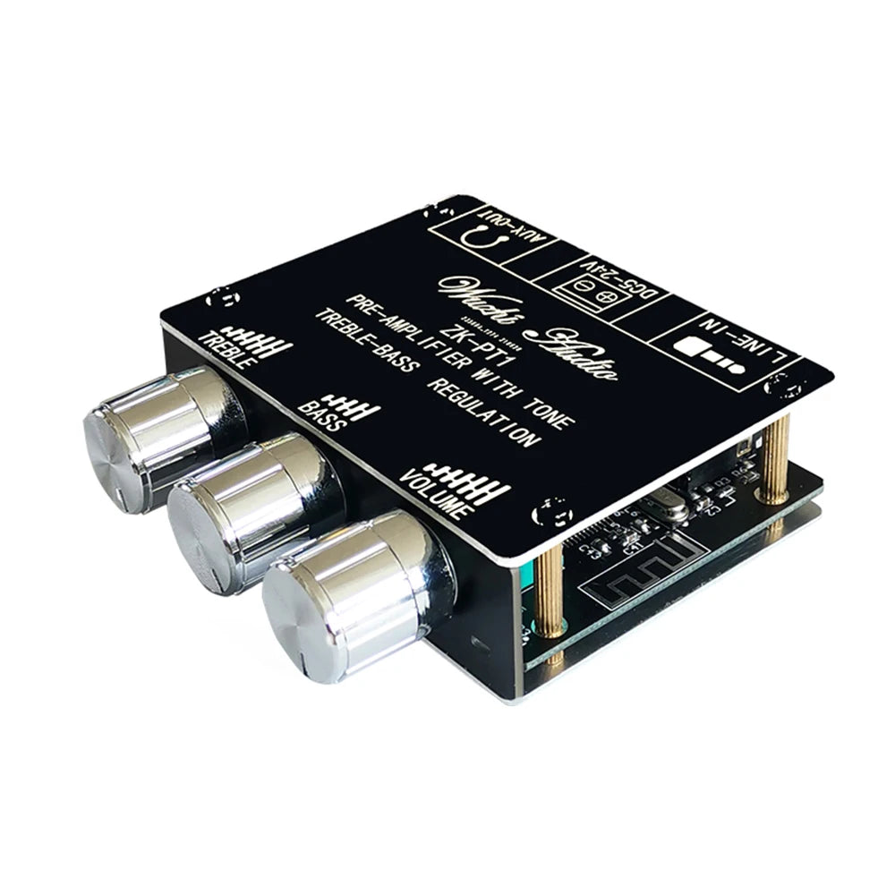 ZK-PT1 BT 5.0 Audio Receiver Decoder Stereo Tone Board Volume Controller Treble Bass Tonal preamp Amp Knob For Amplifier