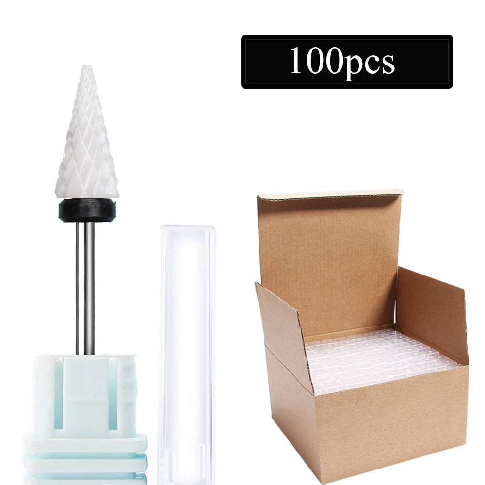 100pc/Set Nail Drill Bit Rotary Ceramic Bits Electric Manicure Milling Cutter For Machine Cuticle Remove Burr Nail Tool