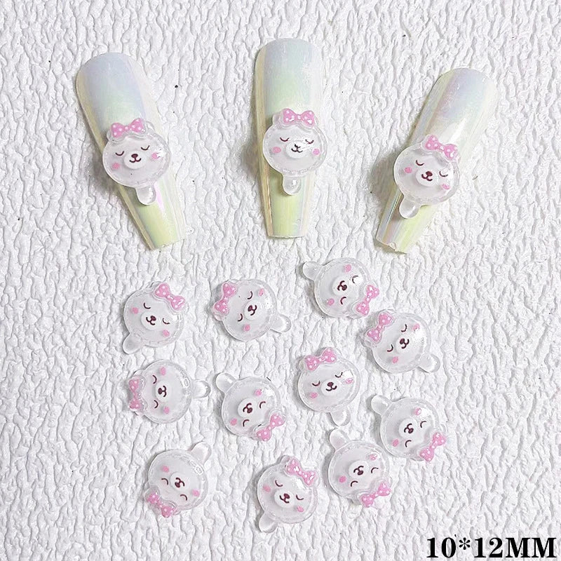 10pcs Cartoon Bunny Nail Art Charm 3D Candy Color Resin Cartoon Animal Lollipop Nail Decoration Korea Kawaii Nail Accessories