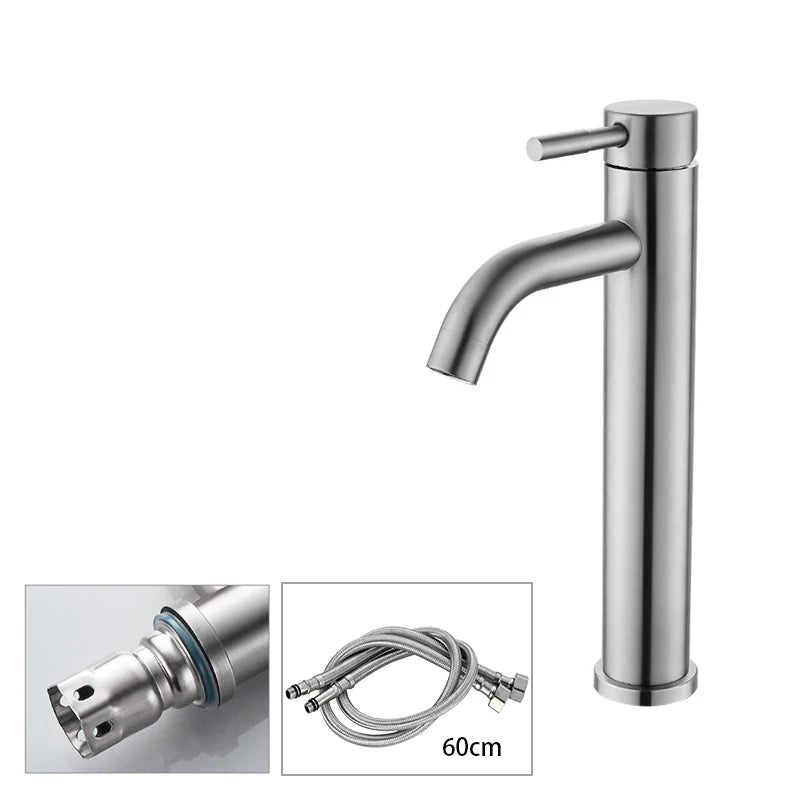 Basin Faucet 304 Stainless Steel Sink Mixer Tap Hot Cold Water Washbasin Bathroom Kitchen Accessories Wanity With 2 Pieces Pipes