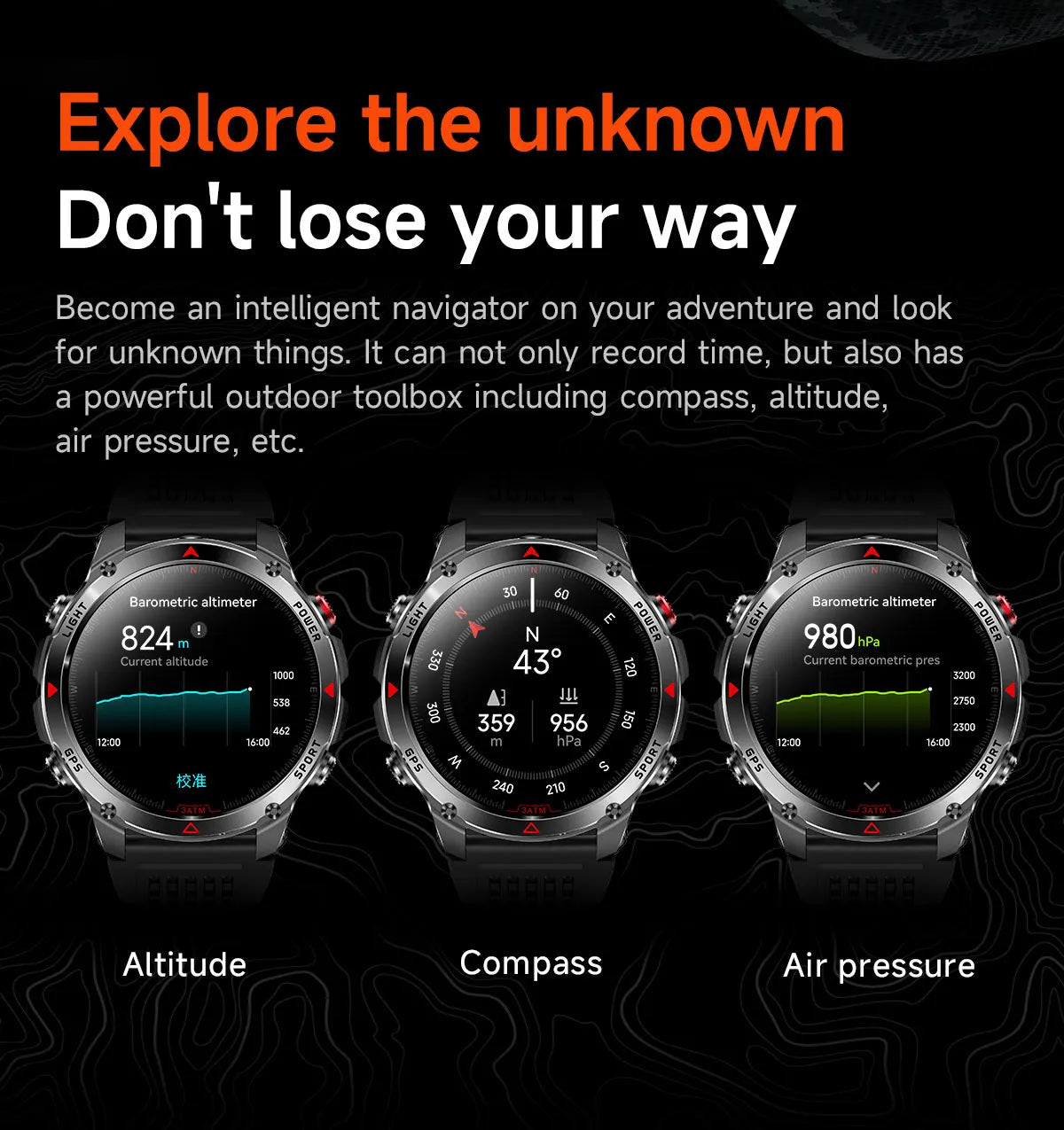 2025 New Military Bluetooth Call Smart Watch Built-in GPS Compass Barometric Altimeter 3ATM Waterproof Sports Smartwatches Men