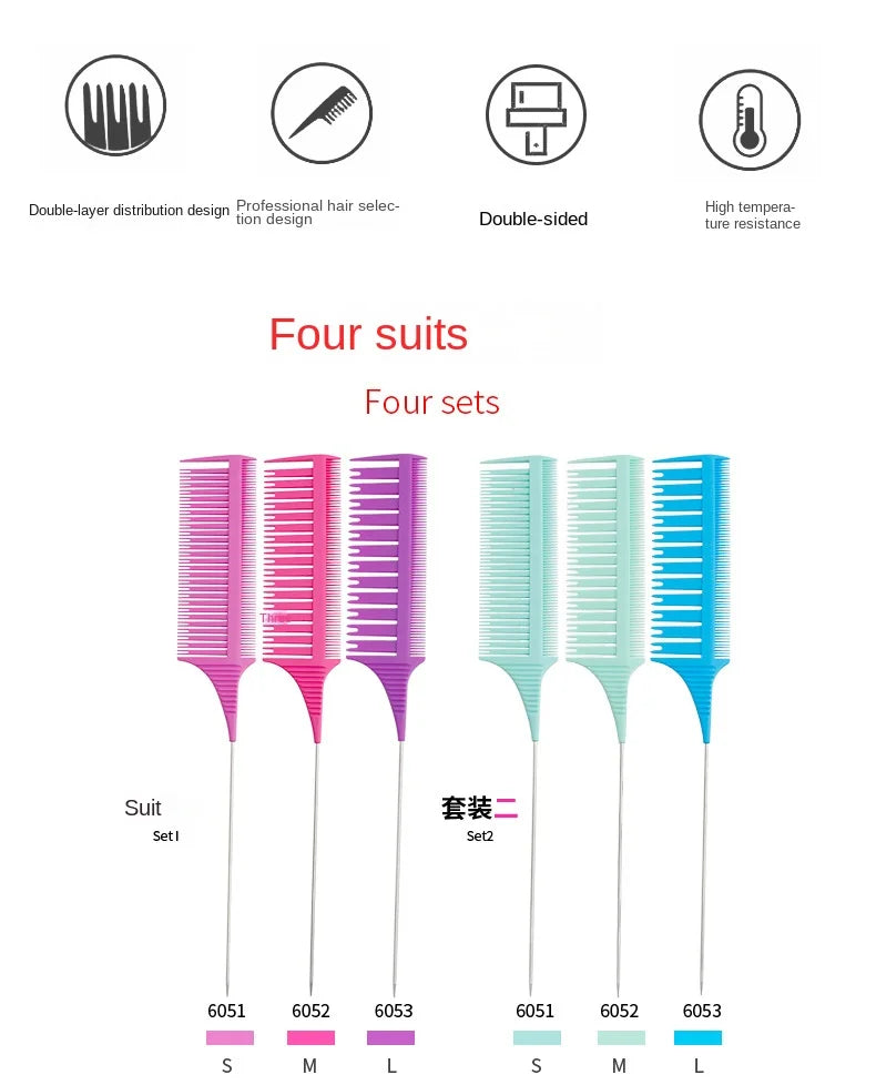 3pcs Hairbrush Hair Styling Combs Tailed Comb Set Coloring Dyeing Comb Salon Tool Sectioning Highlighting Weaving Cutting Comb