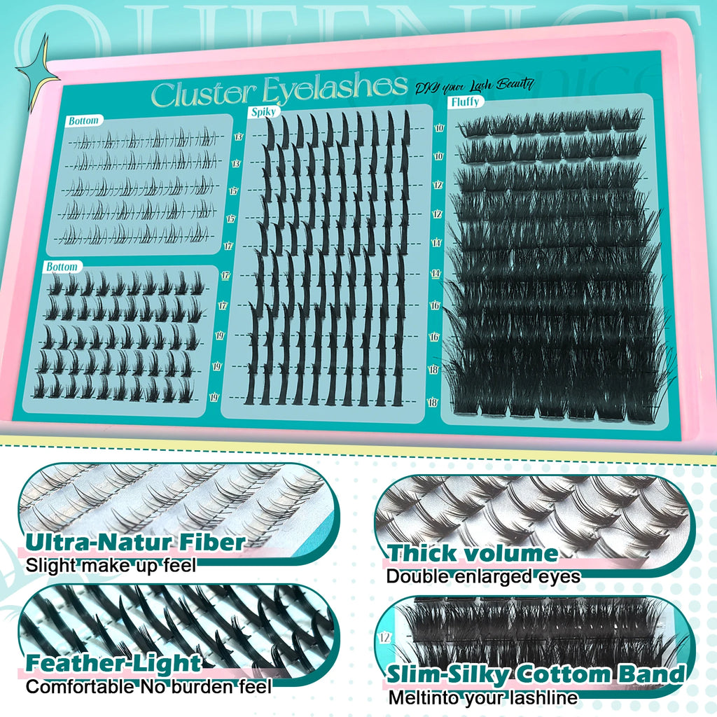4 IN 1 Lash Clusters Mixed Length Lash Spikes lower eyelashes Reusable Bottom DIY Spiky Lash Extension Manga Clusters