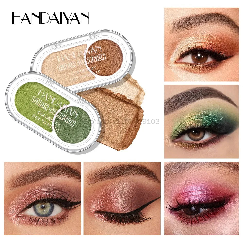 Glitter Blue Green Eyeshadow Palette 2-Color Matte Shiny Eye Shadow Dark Punk Eyes Pigment Waterproof Halloween Makeup Cosmetics