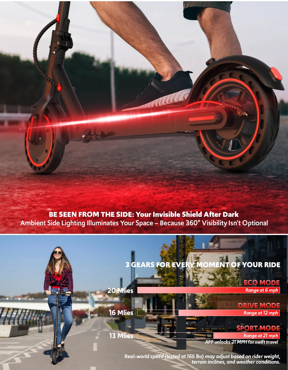 Electric Scooters for Adults,19 MPH 19 Miles Folding E-Scooter Built-in Side Lights, 550W Motor