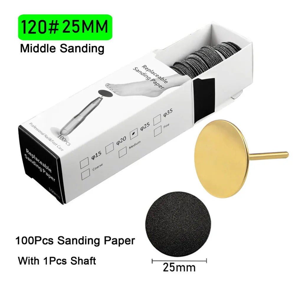 100Pcs Sandpaper With Metal Nozzle For Foot Files Dead Skin Callus Remove Tool Cuticle Pedicure Tool Sanding Paper Set