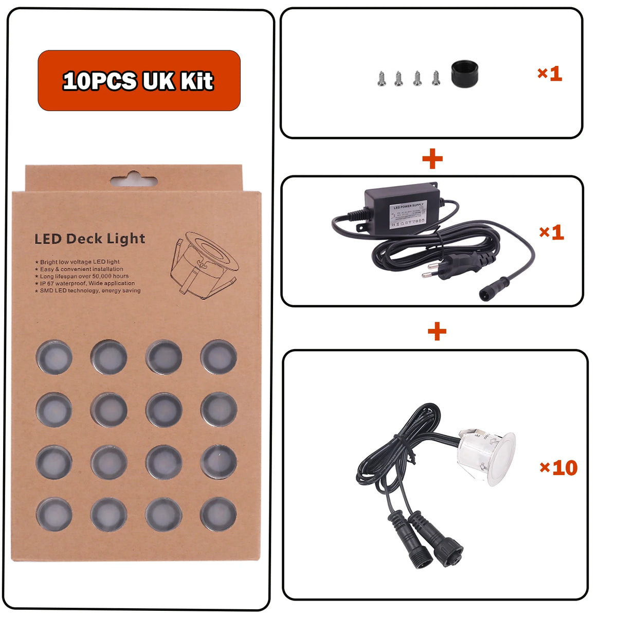 10/16PCS LED Deck Light Outdoor Wateroof DC12V Recessed Underground Bulb Lamp EU/AU/UK/US Plug For Courtyard Garden Step Stairs